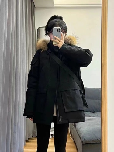 Official Photo Black Hooded Fur Collar Workwear Cotton Jacket Winter New American Retro Loose Thickened Cotton Jacket Trendy