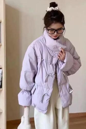 Korean down jacket women's short style new Korean style loose horn button cotton jacket