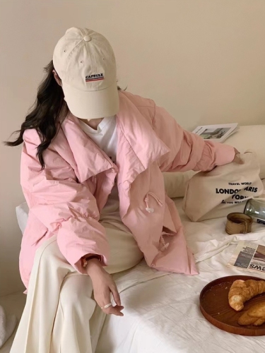 Korean down jacket women's short style new Korean style loose horn button cotton jacket