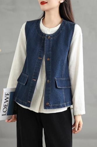 Japanese retro denim vest autumn new style layered vest with small design vest