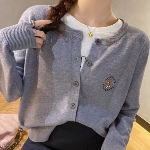 Autumn outerwear knitted cardigan long-sleeved thin high-waisted short round-neck slim sweater jacket autumn and winter sweater top