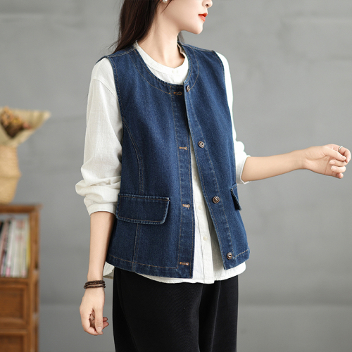 Japanese retro denim vest autumn new style layered vest with small design vest