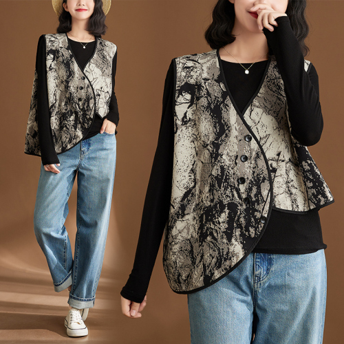 New Chinese style reversible design curved hem vest jacket loose outer vest top