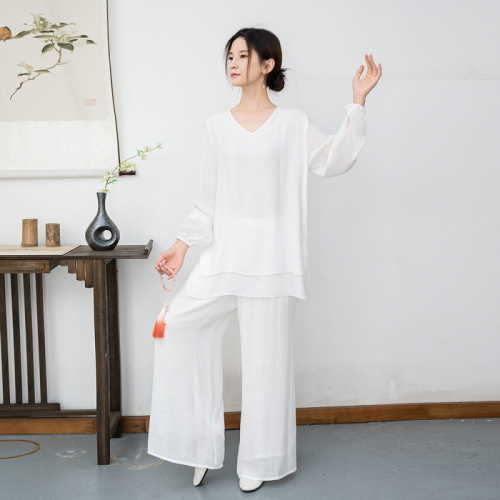 2024 New Ethnic Style Cotton Linen Zen Meditation Suit National Style Tea Suit Performance Suit Two-piece Set for Women