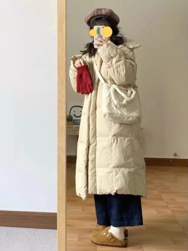 Official picture of women's winter retro hooded cotton coat, mid-length knee-length cotton coat, versatile loose thickened student cotton coat