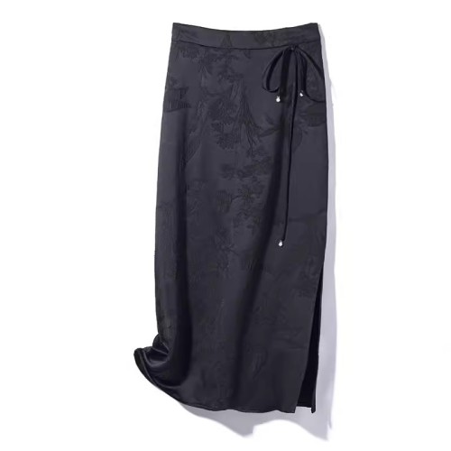 Retro jacquard high waist bag hip skirt for women new Chinese style national style three-dimensional relief slit temperament skirt