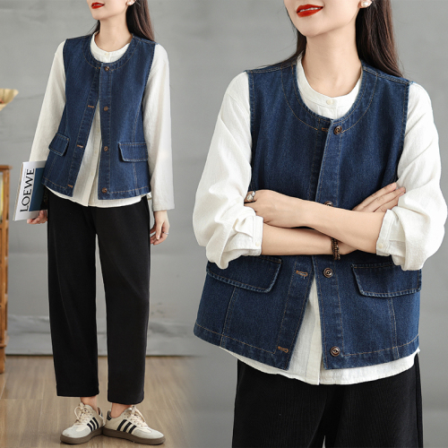 Japanese retro denim vest autumn new style layered vest with small design vest