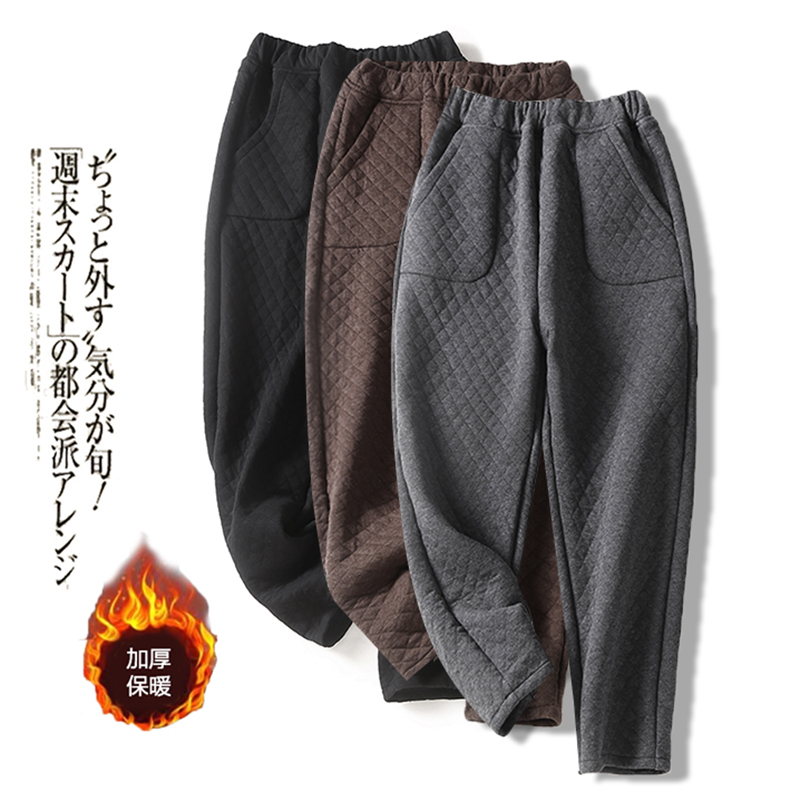Loose literary and versatile casual trousers for women in autumn and winter elastic waist quilted cotton thickened harem pants