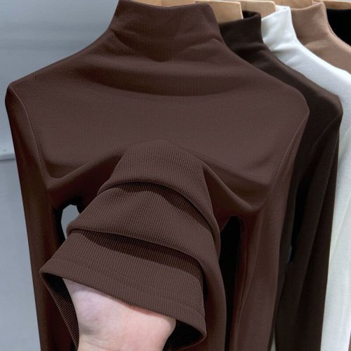 Ruffled Velvet 1*1 Half High Neck Velvet Underwear for Women's Autumn and Winter New Slimming Warm Top 