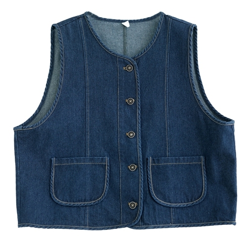 2024 new autumn Korean style large size flesh-covering retro casual temperament flesh-covering denim vest