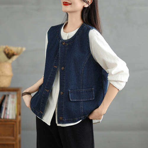 Japanese retro denim vest autumn new style layered vest with small design vest