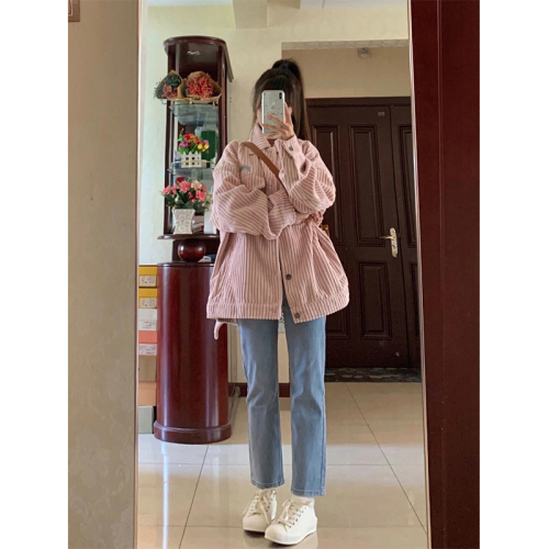 2024 New Korean Style Versatile Jacket Plus Velvet Thickened Mid-Length Corduroy Jacket Casual Loose Couple Jacket