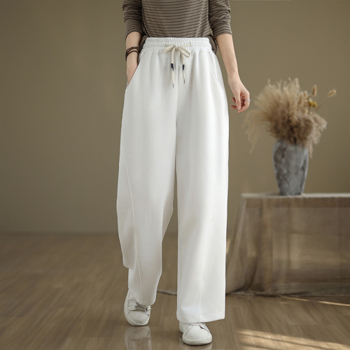 2024 Winter Velvet Casual Loose Wide Leg Pants Trousers High Waist Solid Color Straight Leg Sweatpants