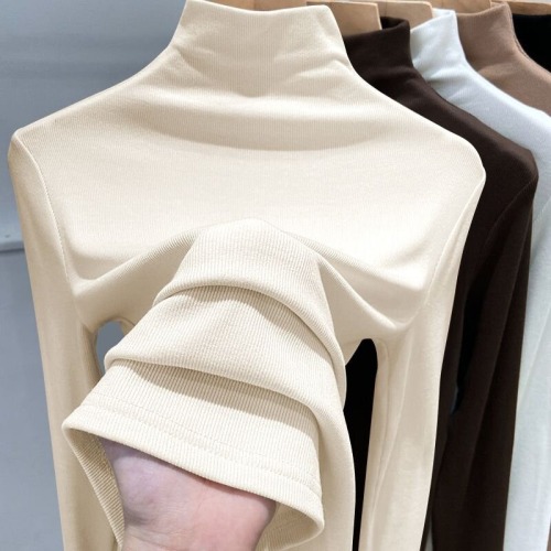 Ruffled Velvet 1*1 Half High Neck Velvet Underwear for Women's Autumn and Winter New Slimming Warm Top 