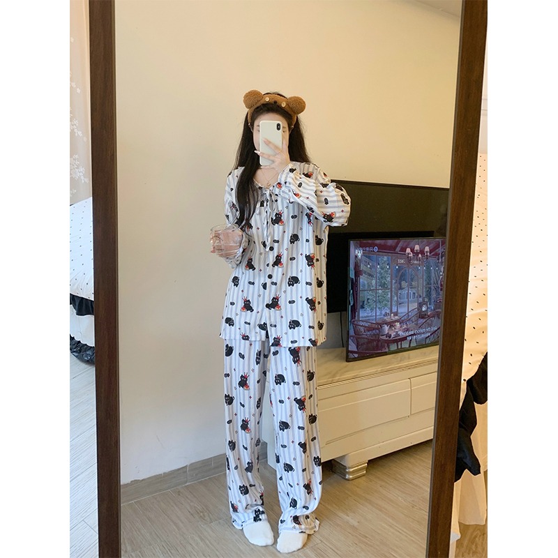 Korean style Yunduo cotton pajamas for women autumn new long-sleeved large size loose cardigan can be worn outside home clothes set