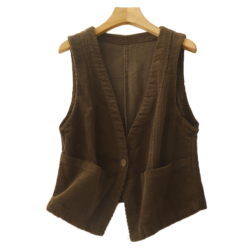 Solid color V-neck corduroy vest for women new 2024 autumn new suit vest jacket