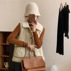 Women's 2024 New Open-outwear Loose Korean-style Backless Blouse High-end Shearling Lamb Wool Down Cotton