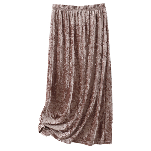 2024 Autumn and Winter New Gold Velvet Skirt Slit Elastic Waist Versatile Skirt Retro Fashion