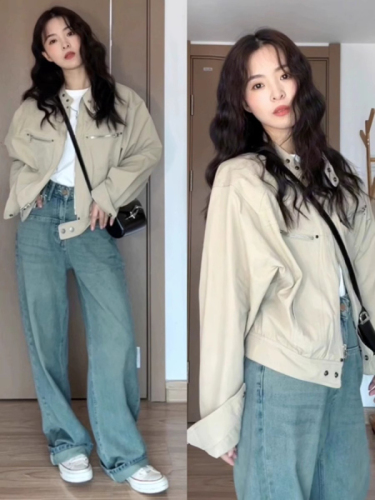 Off-white work jacket women's short spring and autumn new Korean style small versatile casual jacket trendy top