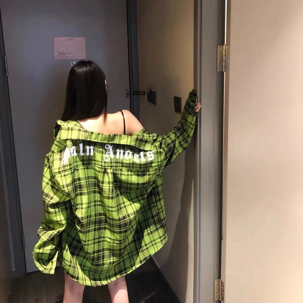National fashion brand high street polo collar retro green plaid shirt women's summer design niche long-sleeved jacket