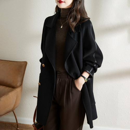 2024 new autumn and winter woolen coat women's fashion Korean style raglan sleeves double-breasted temperament suit collar wool coat