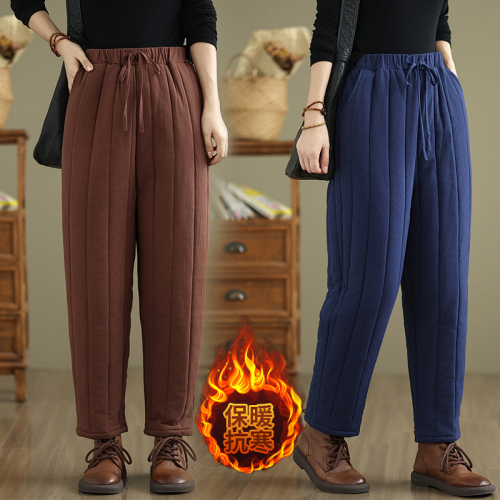 Chinese style cotton pants for women winter 2024 new retro thickened quilted casual pants to wear straight slim and warm trousers