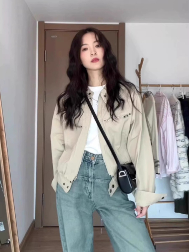 Off-white work jacket women's short spring and autumn new Korean style small versatile casual jacket trendy top