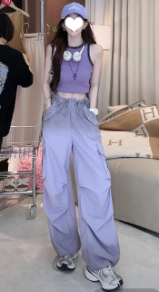 Brother Wu Meihao carefully selected ●Proportional player X4KZ6460A fashionable high-waisted wide-leg casual pants Monet garden style