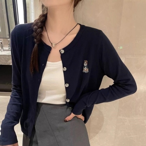 Lazy-style knitted cardigan women's early autumn/winter loose and slimming thin version versatile short sleeve top