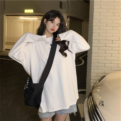 White long-sleeved top T-shirt women's bottoming shirt soft and versatile long loose early autumn new style