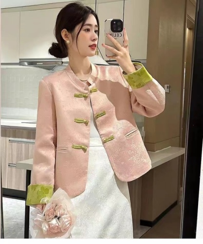 Autumn New Chinese Style Jacket Retro Jacquard Disc Button Splicing Stand Collar Small Fragrant Style Top High-end Suit