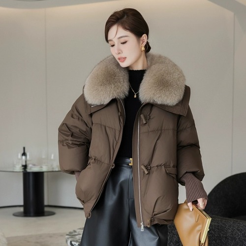 Semi-ripe cheese 2024 new fashion Korean style detachable fox fur collar down jacket winter horn button jacket for women