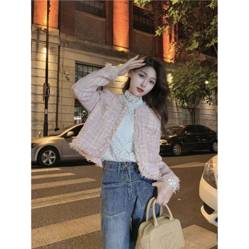 Pearl Button Jacket 2024 New Style Xiaoxiang Style Tassel Long Sleeve Versatile Lady Style Short Tweed Jacket