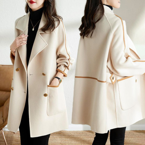 2024 new autumn and winter woolen coat women's fashion Korean style raglan sleeves double-breasted temperament suit collar wool coat