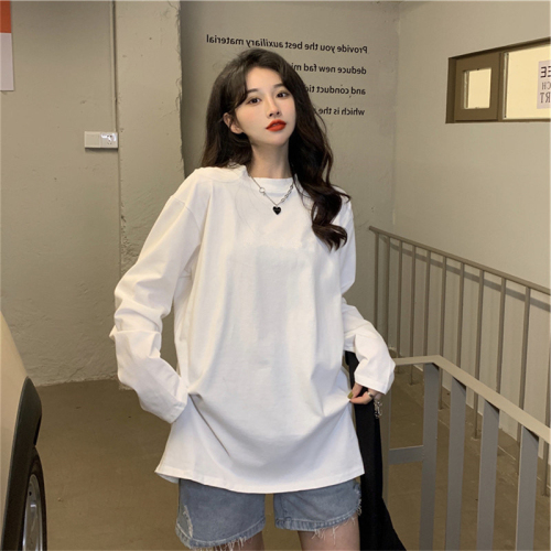 White long-sleeved top T-shirt women's bottoming shirt soft and versatile long loose early autumn new style