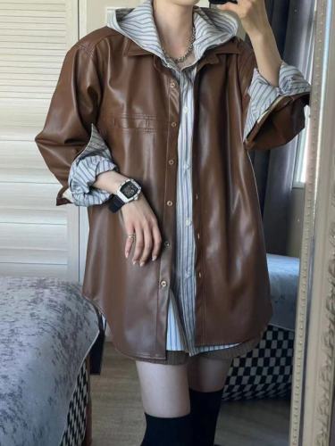 American retro all-match hot girl jacket for women 2024 high-end cool and sassy leather jacket