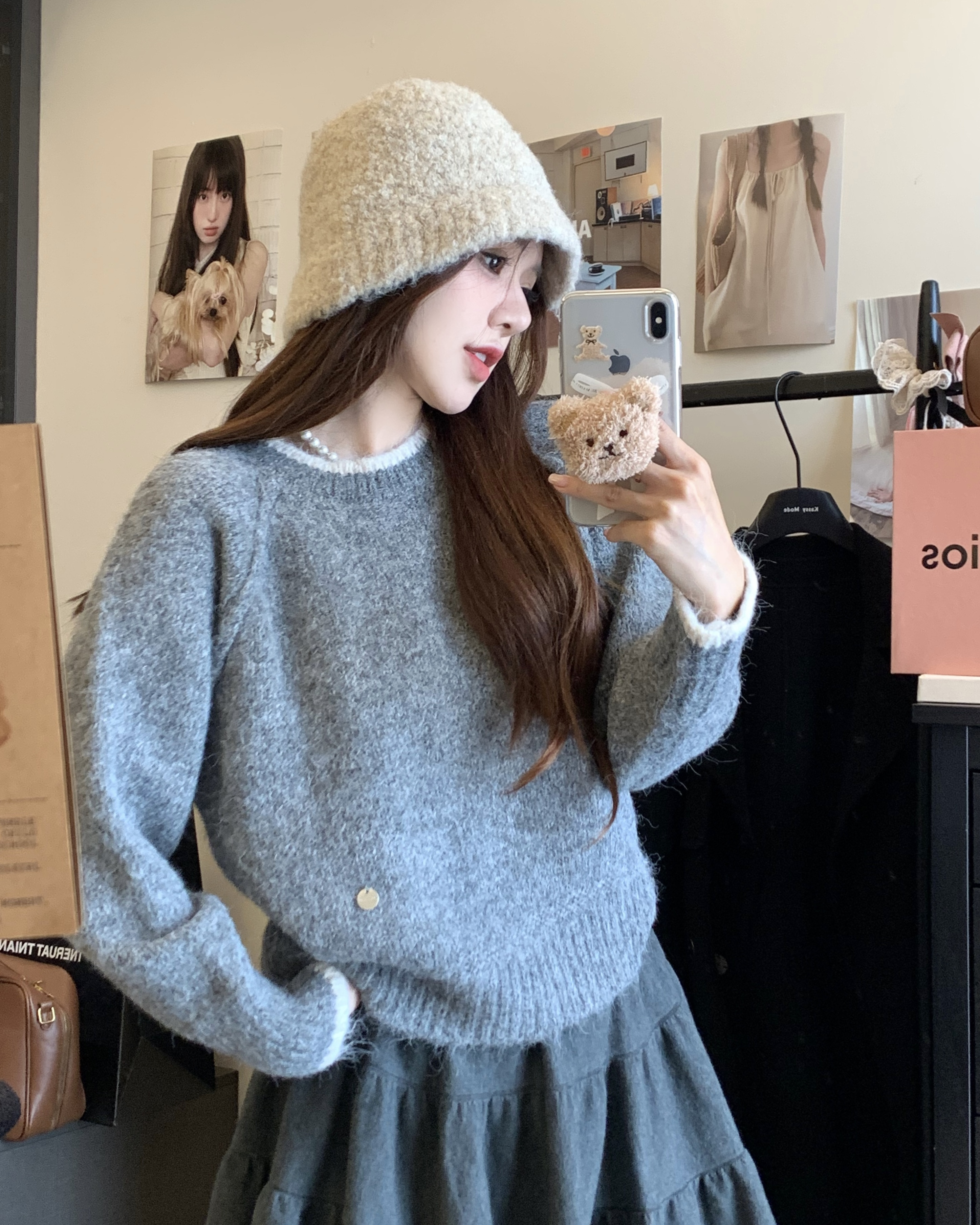 New Korean Style Simple Multi-color Round Neck Knitted Underwear Warm Sweater 