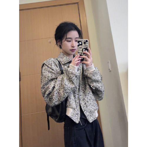 Xiaoxiangfeng Woolen Spring Polo Collar Short Xiaoxiangfeng Jacket Women's American Retro Jacket Top