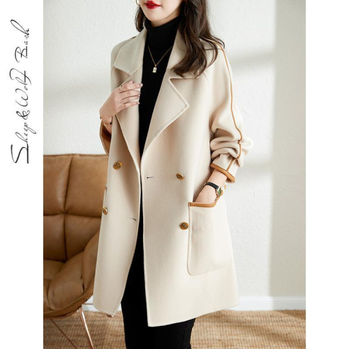 2024 new autumn and winter woolen coat women's fashion Korean style raglan sleeves double-breasted temperament suit collar wool coat