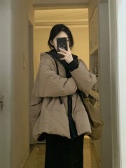 Cotton coat jacket for women, American retro hooded, loose, versatile, high-end, thickened bread coat, warm cotton coat, ins trend