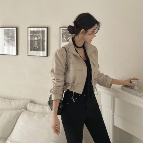 South Korea's Dongdaemun 2024 new coat women's cool high-waisted short workwear style jacket top