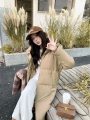 Real shot of winter long down cotton coat for men and women ins trendy warm loose versatile versatile fashion stand collar cotton coat jacket