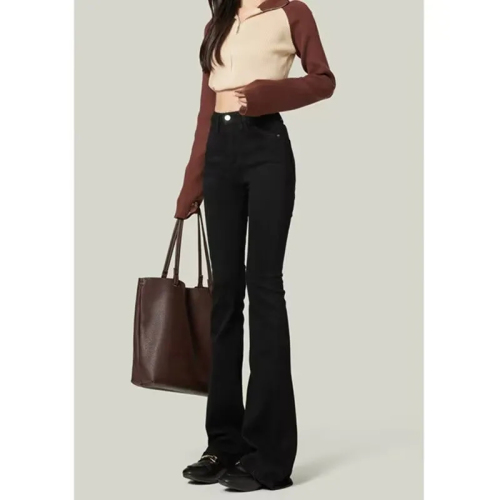 2024 New Autumn Black Bell-bottom Jeans for Short Figures, High-waisted Elastic Ankle Bell-bottom Pants