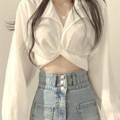 Official Image: Snow Silk Four-Way Stretch Summer Minority Design Back Tied Bowknot Navel-Baring Shirt Top