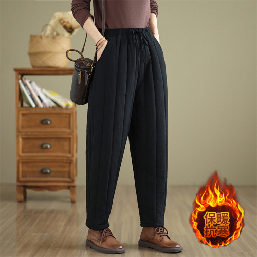 Chinese style cotton pants for women winter 2024 new retro thickened quilted casual pants to wear straight slim and warm trousers