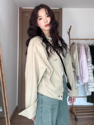Off-white work jacket women's short spring and autumn new Korean style small versatile casual jacket trendy top