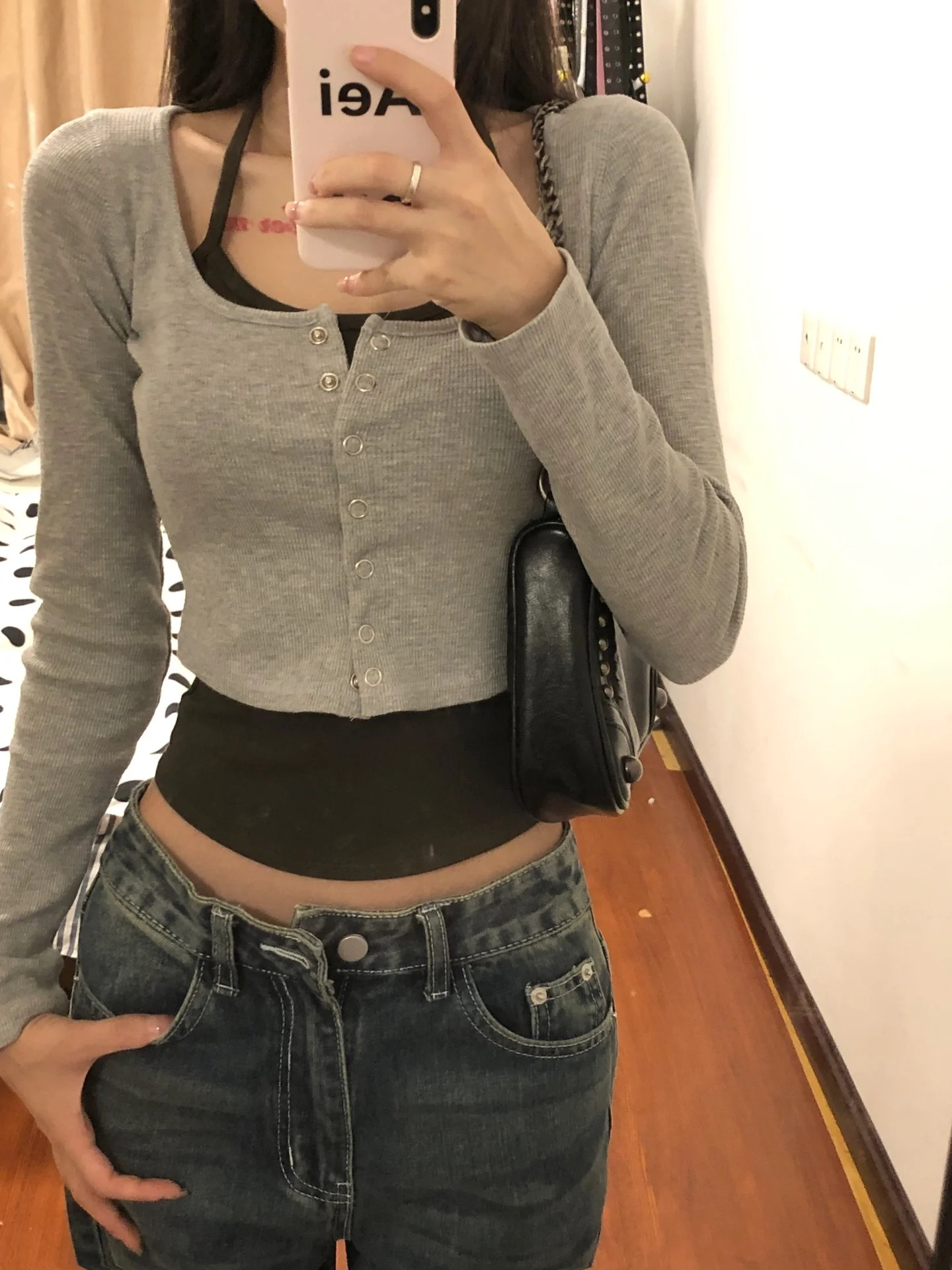 40 count 95 cotton 5 spandex fake two piece small suspender halter neck cardigan short slim fit long sleeves
