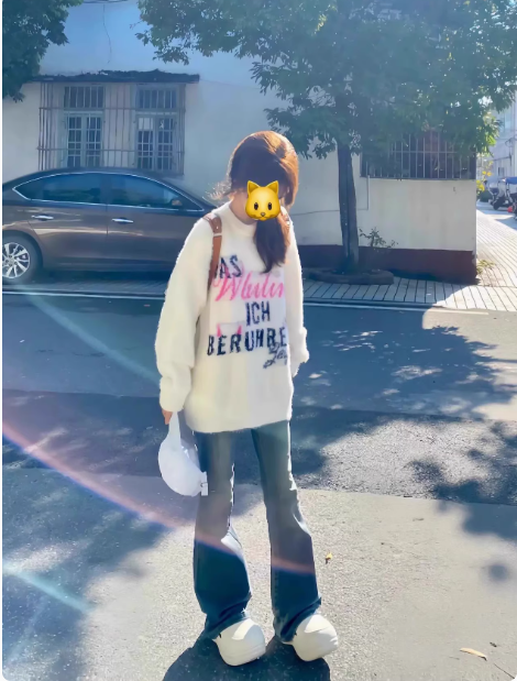 Vintage American faux mink fur trend brand letter sweater for women, autumn and winter lazy style high street soft and chewy knitted top