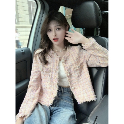 Pearl Button Jacket 2024 New Style Xiaoxiang Style Tassel Long Sleeve Versatile Lady Style Short Tweed Jacket