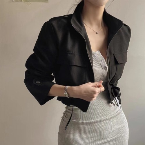 South Korea's Dongdaemun 2024 new coat women's cool high-waisted short workwear style jacket top